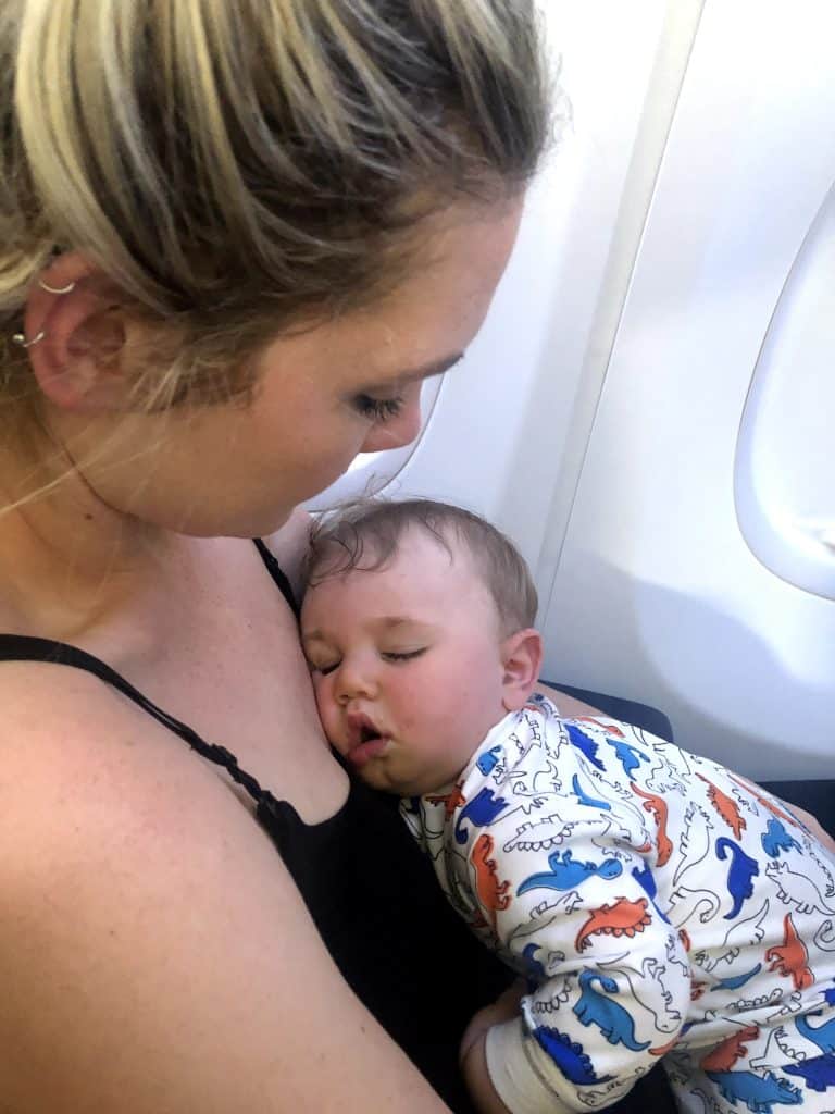 Sleeping baby in airplane