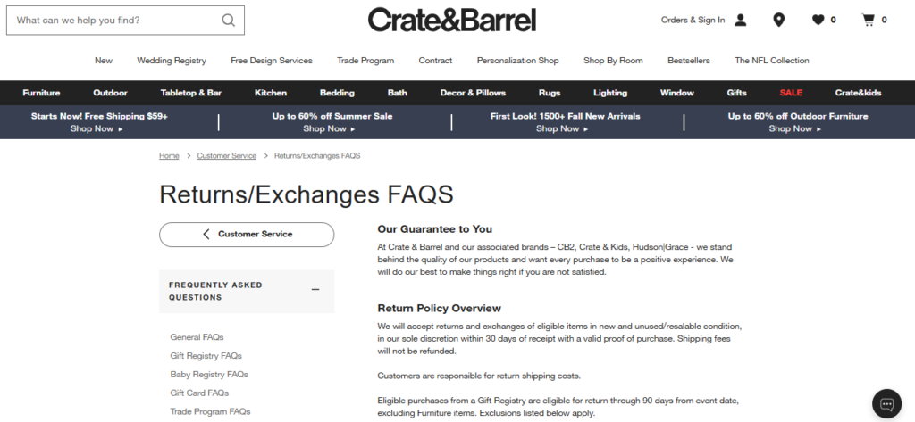 Crate & Barrel Warranty